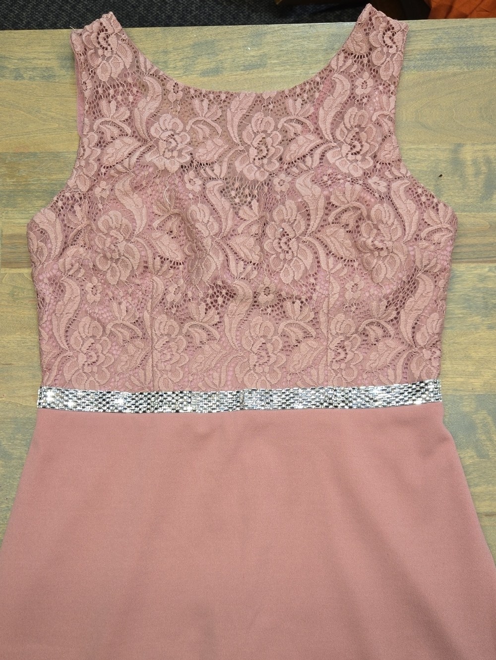 Blush Pink Lace Prom Dress with Sparkle Waistband